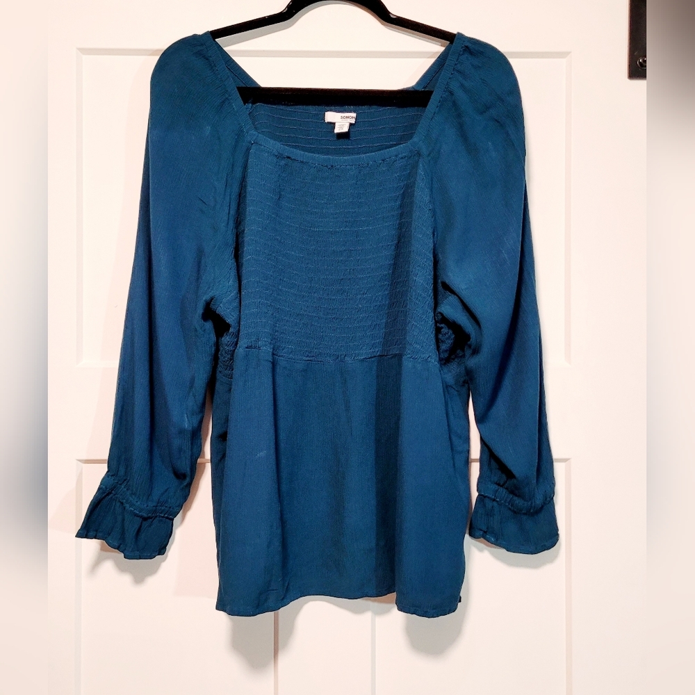 Sonoma Womens Long Sleeve Peasant Top Sz 2X Teal Beachy Boho Hippie Feminine